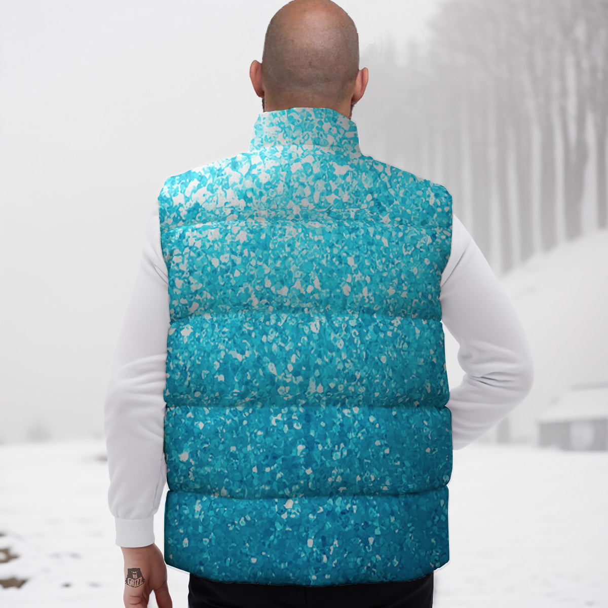 Artwork Blue Glitter Print Down Vest