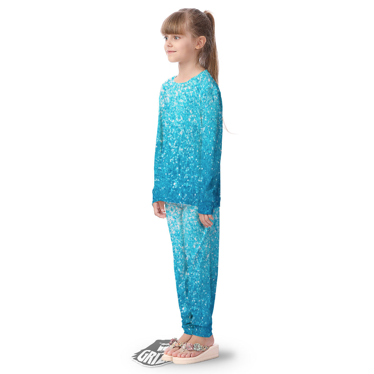 Artwork Blue Glitter Print Kid's Pajamas-grizzshop