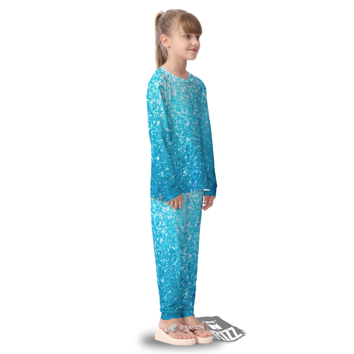 Artwork Blue Glitter Print Kid's Pajamas-grizzshop