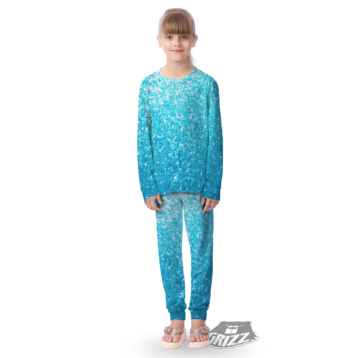 Artwork Blue Glitter Print Kid's Pajamas-grizzshop