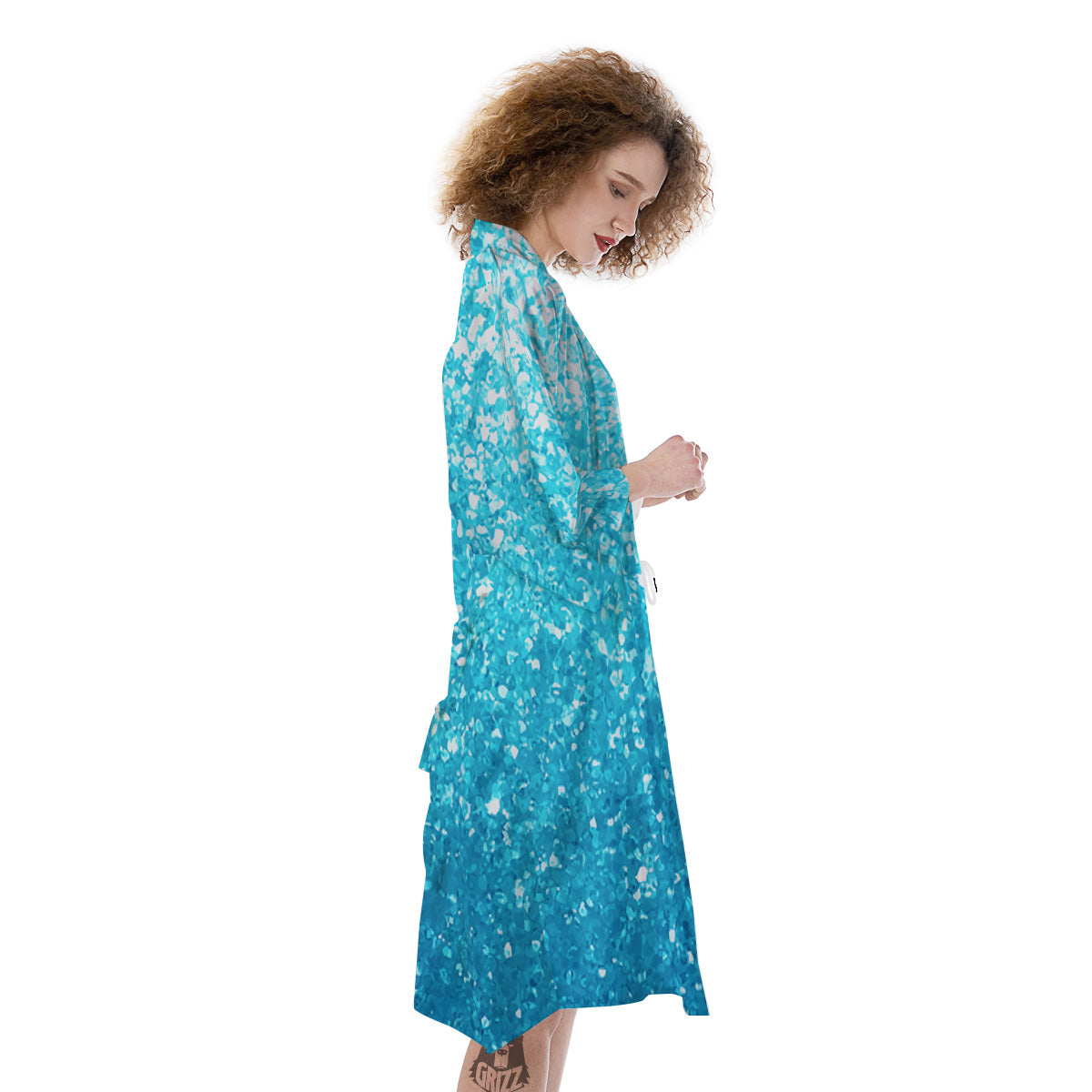 Artwork Blue Glitter Print Kimono-grizzshop