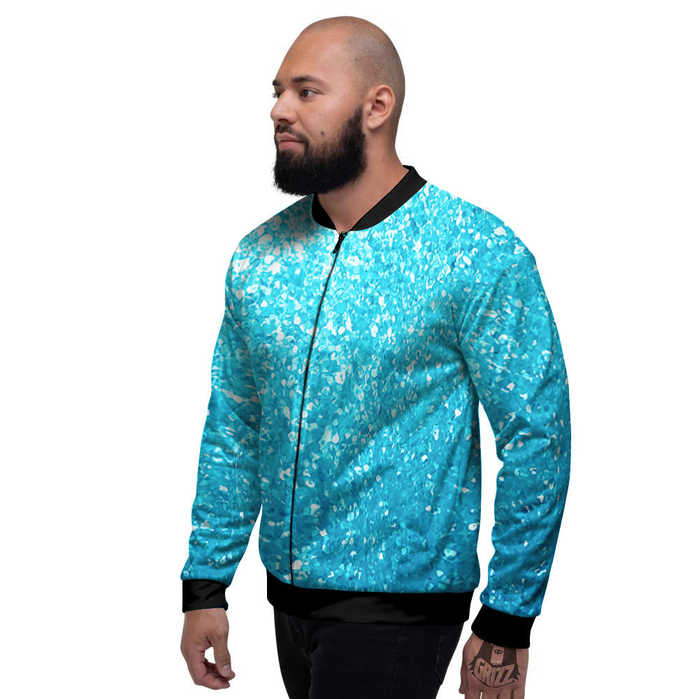 Artwork Blue Glitter Print Men's Bomber Jacket-grizzshop