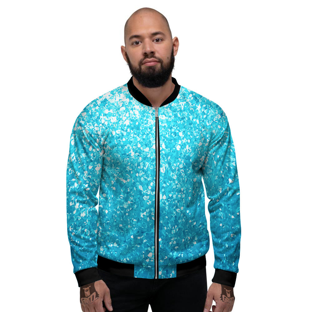 Artwork Blue Glitter Print Men's Bomber Jacket-grizzshop