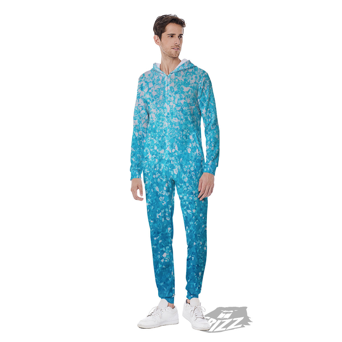 Artwork Blue Glitter Print Men's Jumpsuit-grizzshop