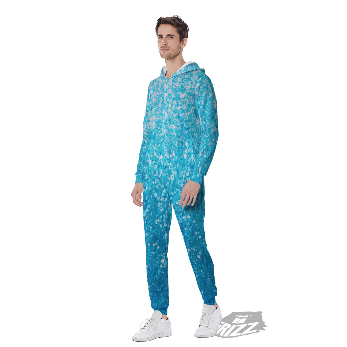 Artwork Blue Glitter Print Men's Jumpsuit-grizzshop