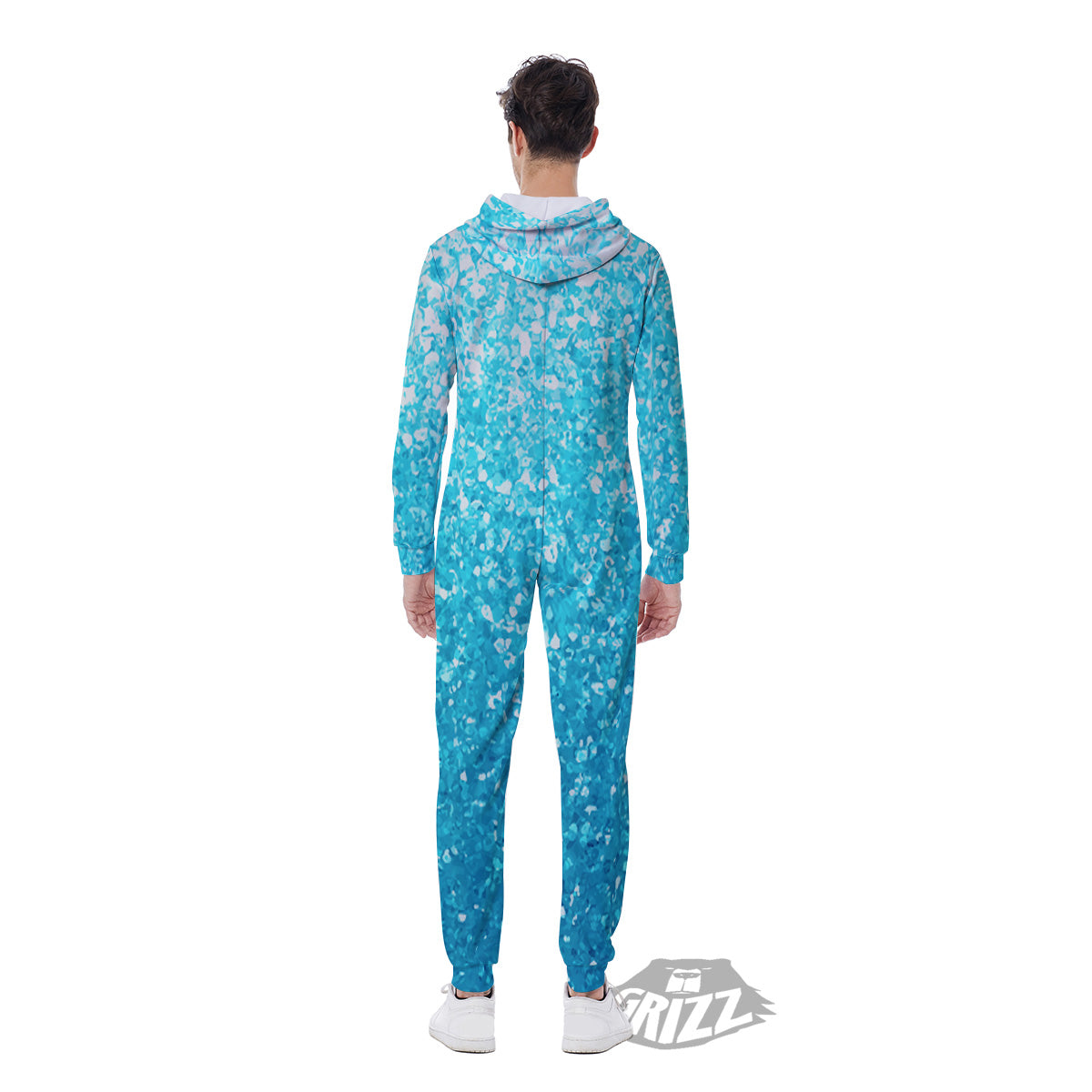 Artwork Blue Glitter Print Men's Jumpsuit-grizzshop