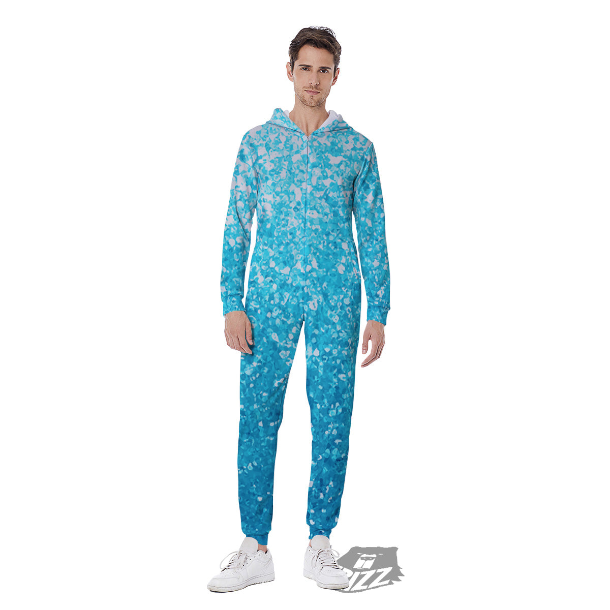 Artwork Blue Glitter Print Men's Jumpsuit-grizzshop