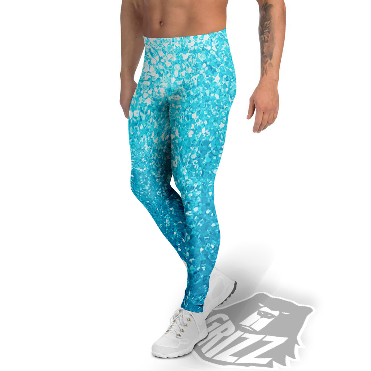 Artwork Blue Glitter Print Men's Leggings-grizzshop