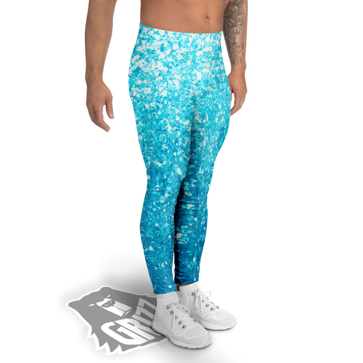 Artwork Blue Glitter Print Men's Leggings-grizzshop