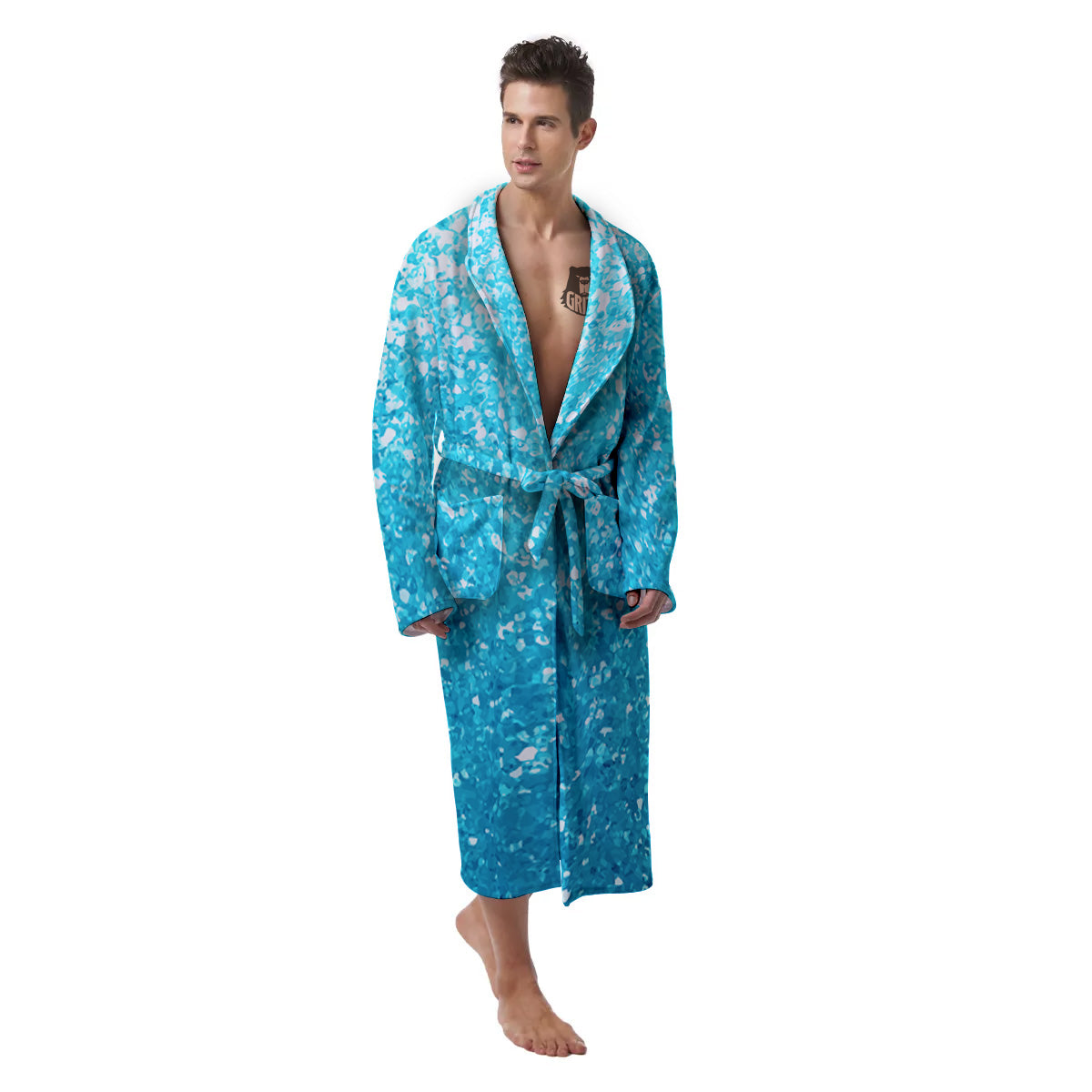 Artwork Blue Glitter Print Men's Robe-grizzshop