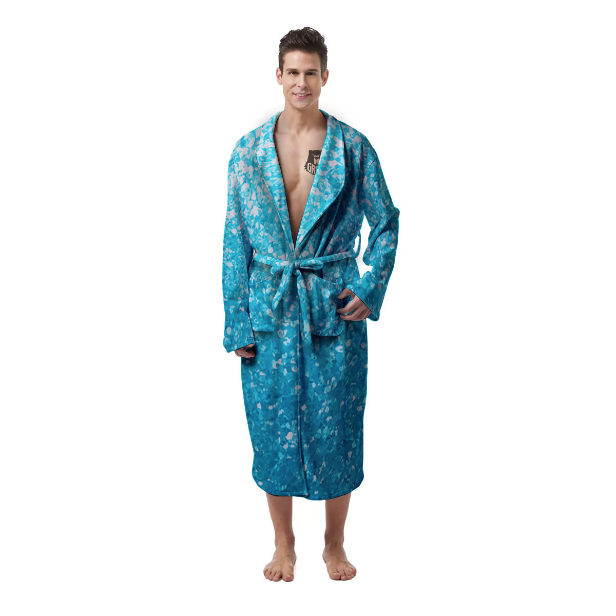 Artwork Blue Glitter Print Men's Robe-grizzshop