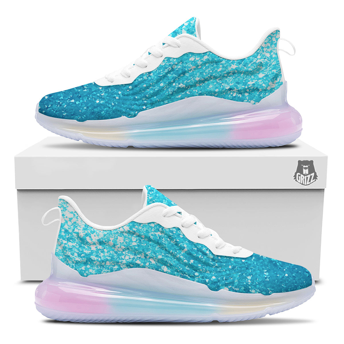 Artwork Blue Glitter Print Running Sneakers-grizzshop