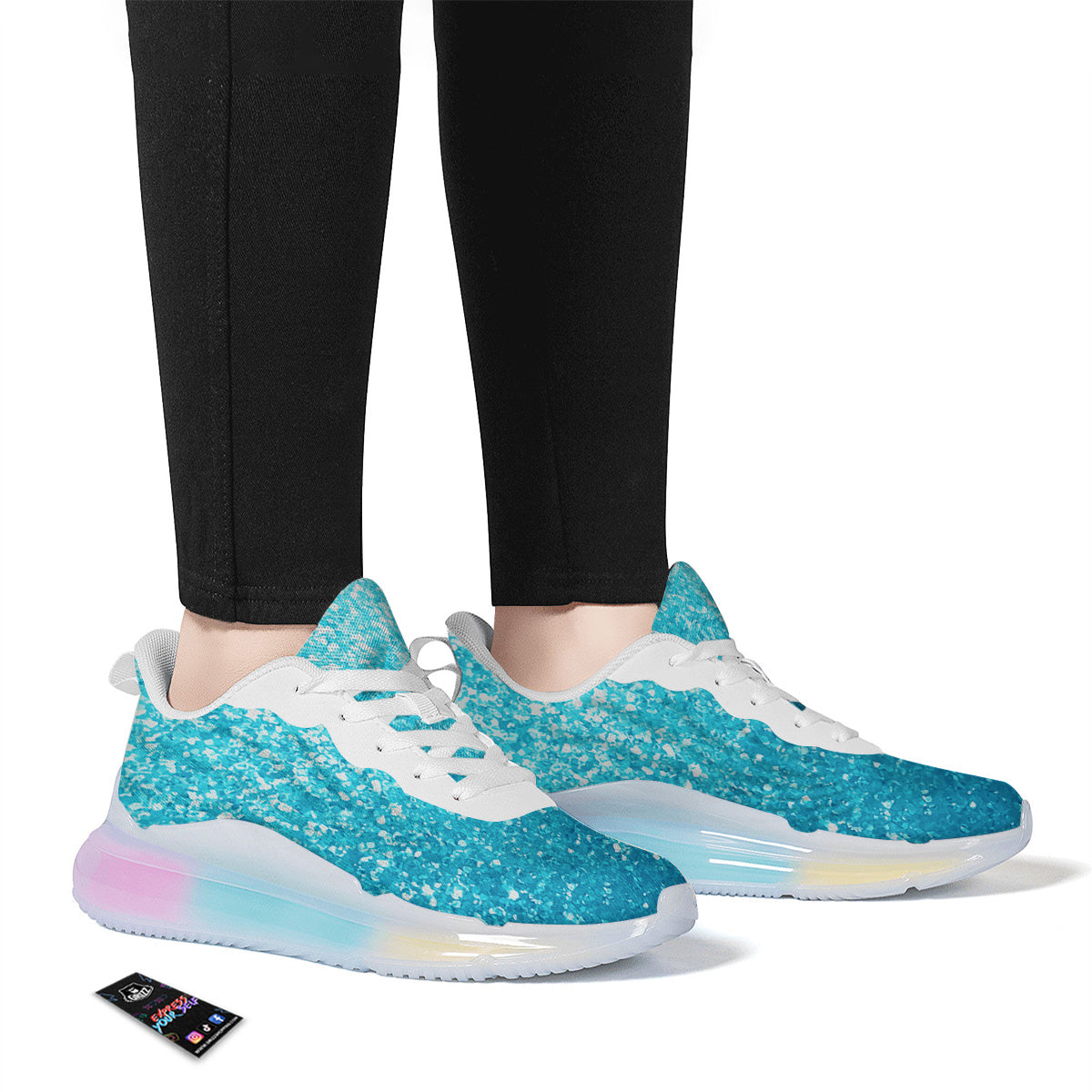 Artwork Blue Glitter Print Running Sneakers-grizzshop