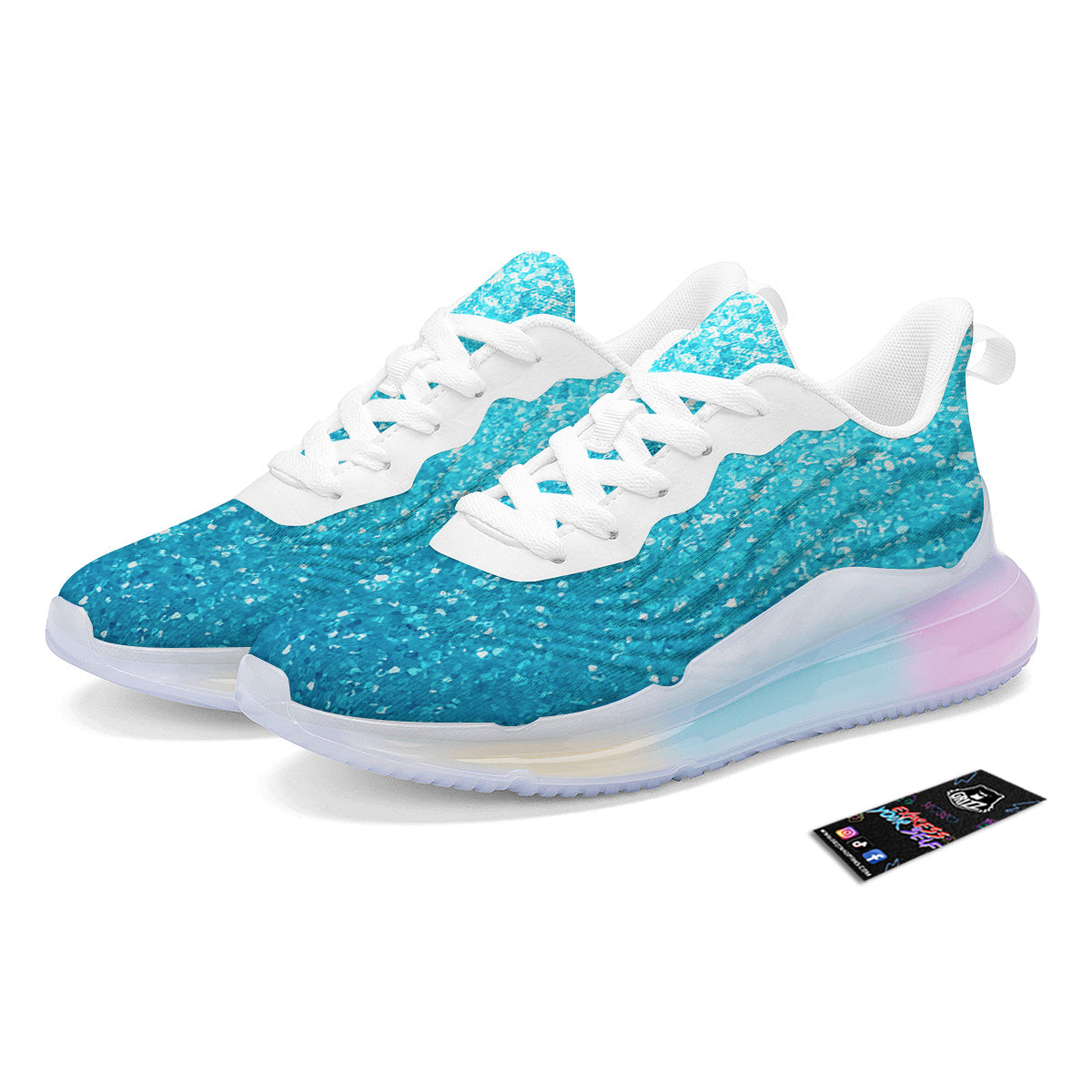 Artwork Blue Glitter Print Running Sneakers-grizzshop
