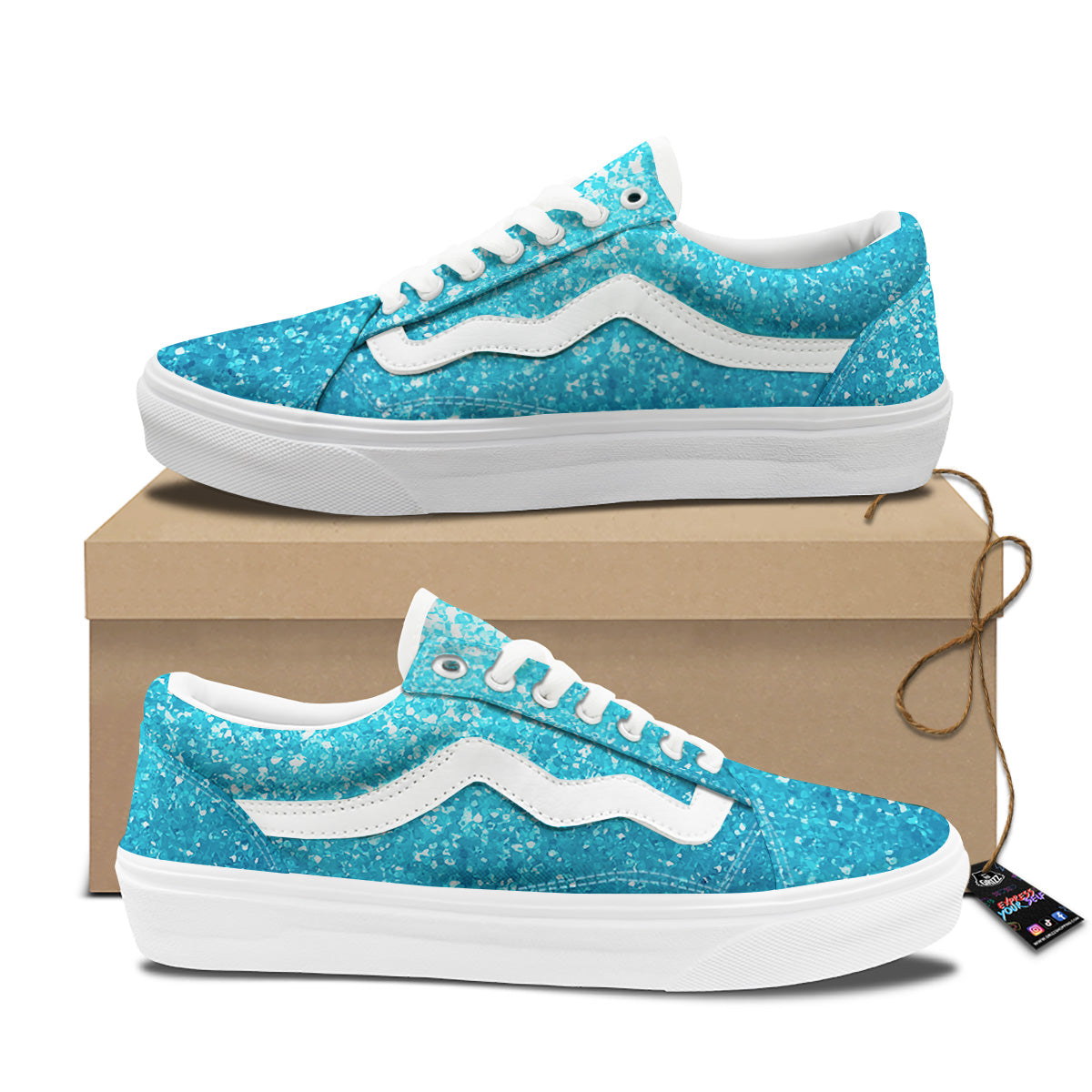 Artwork Blue Glitter Print Skate Shoes-grizzshop