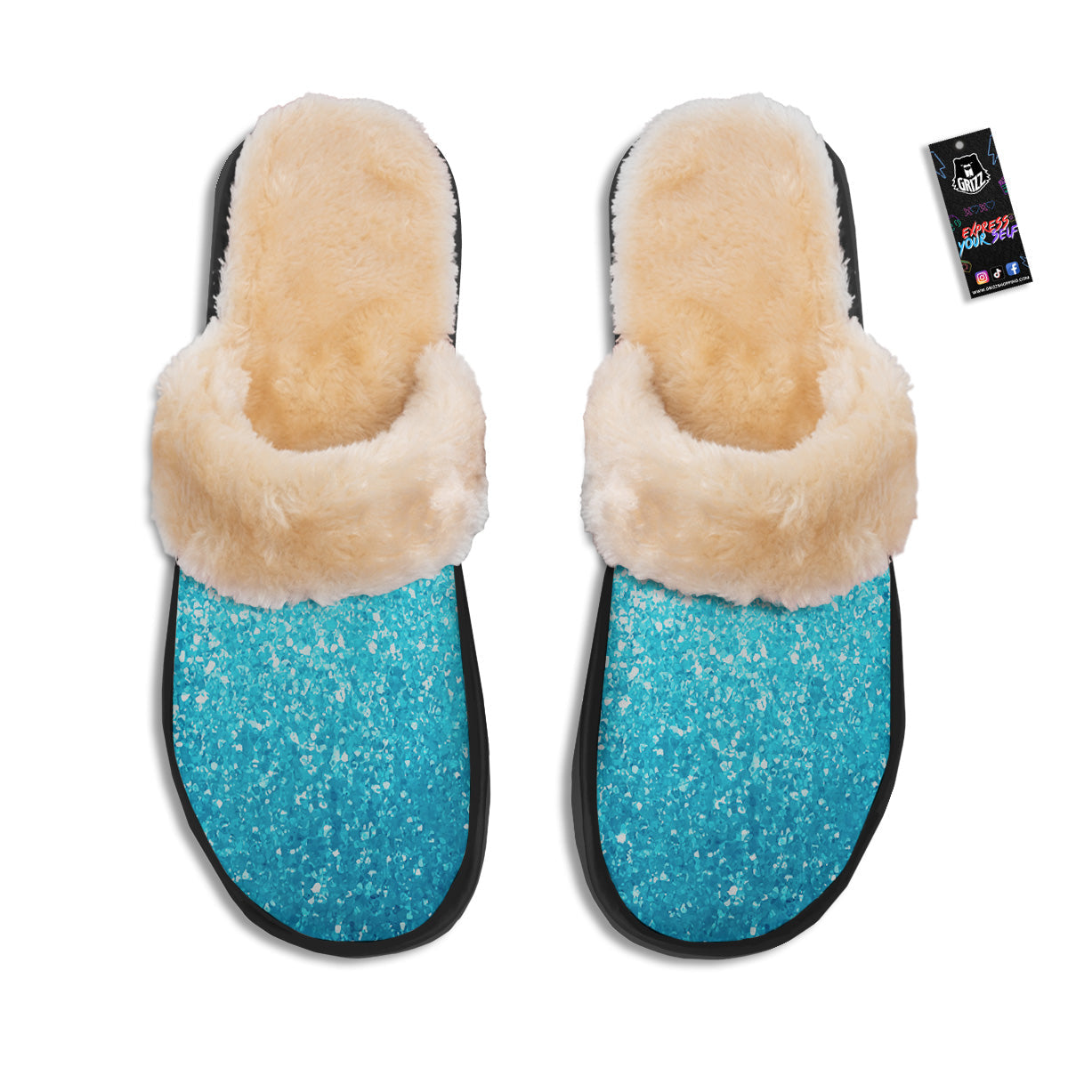 Artwork Blue Glitter Print Slippers-grizzshop