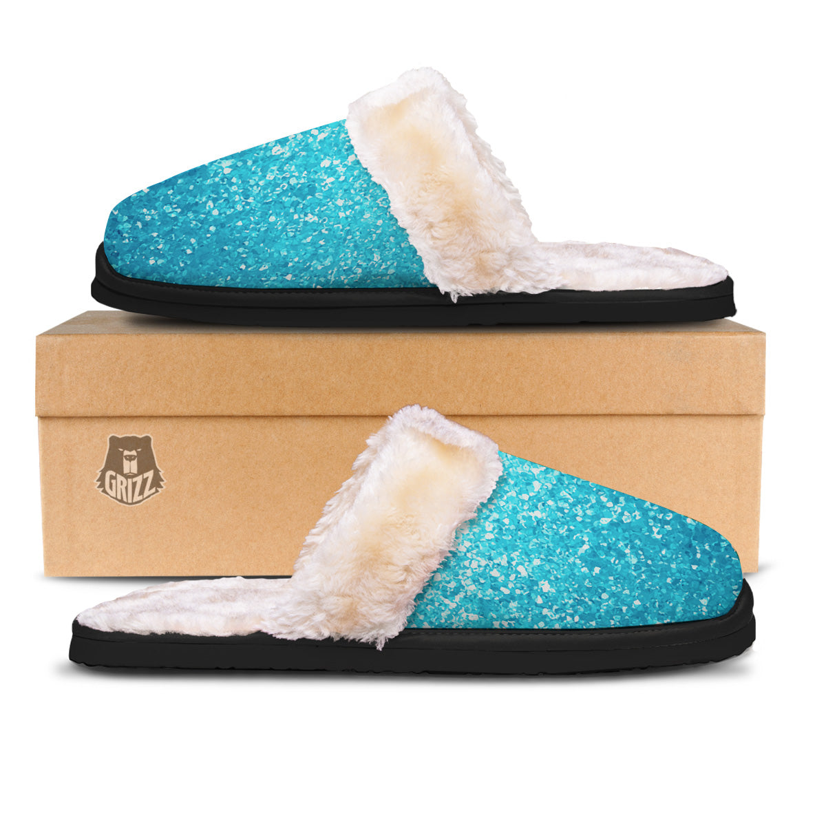 Artwork Blue Glitter Print Slippers-grizzshop