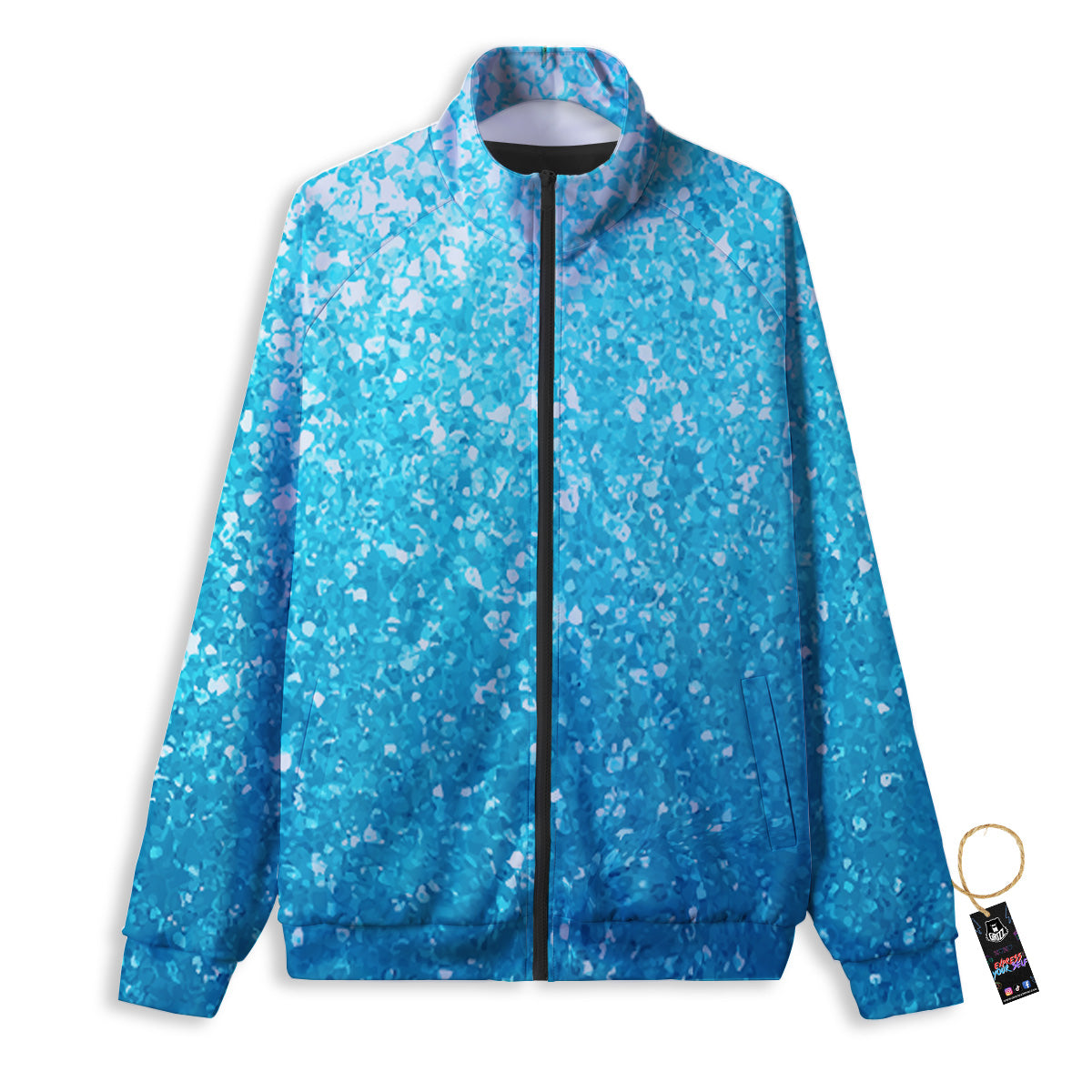 Artwork Blue Glitter Print Track Jacket-grizzshop