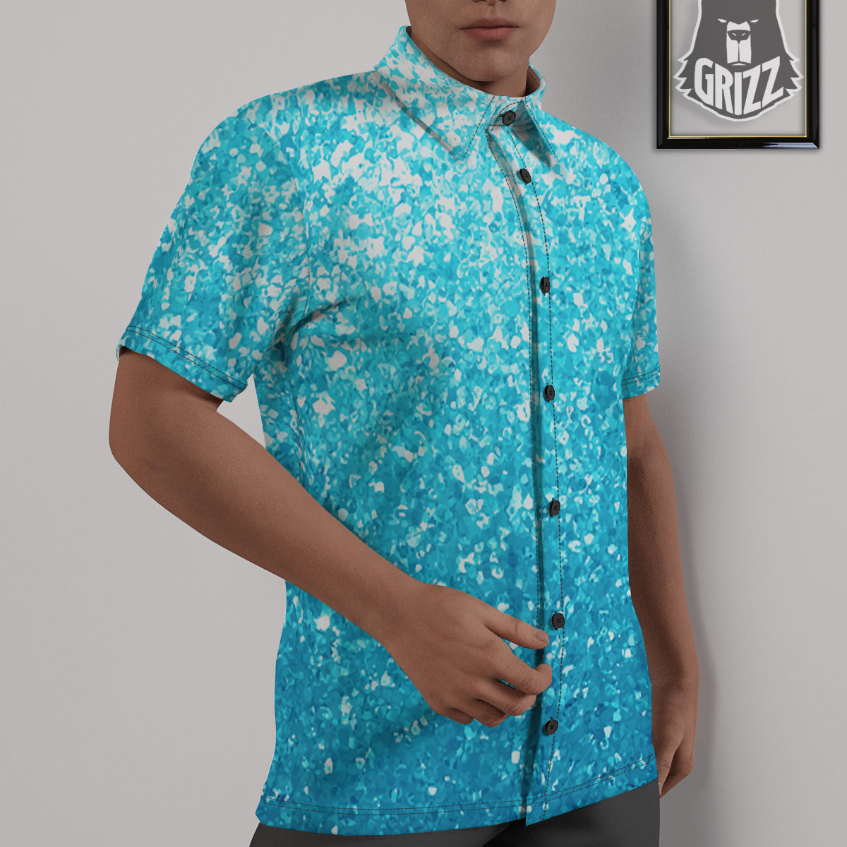 Artwork Blue Glitter Print Untucked Shirts-grizzshop