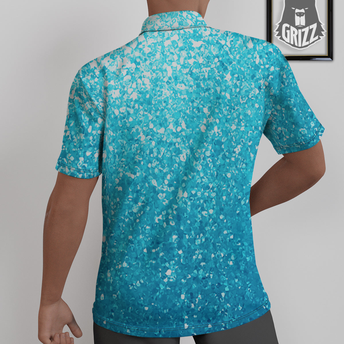 Artwork Blue Glitter Print Untucked Shirts-grizzshop