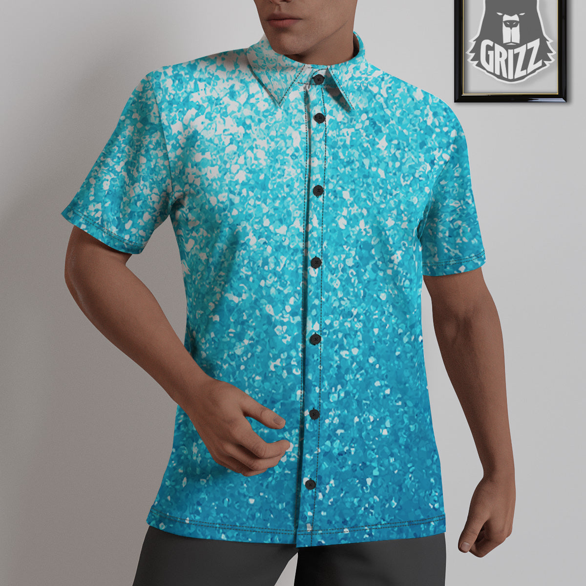Artwork Blue Glitter Print Untucked Shirts-grizzshop