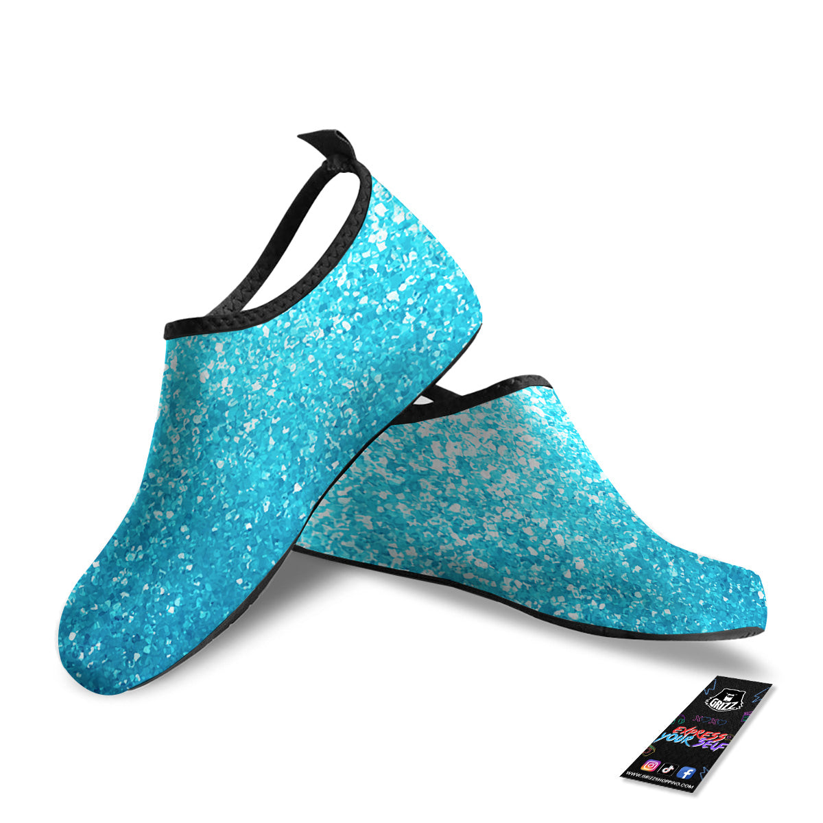 Artwork Blue Glitter Print Water Shoes-grizzshop