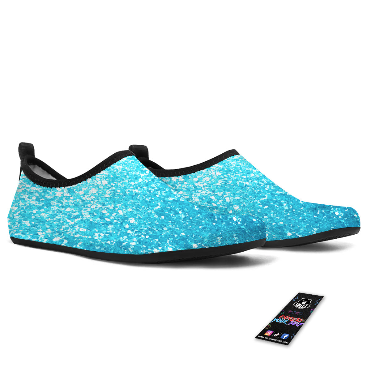 Artwork Blue Glitter Print Water Shoes-grizzshop