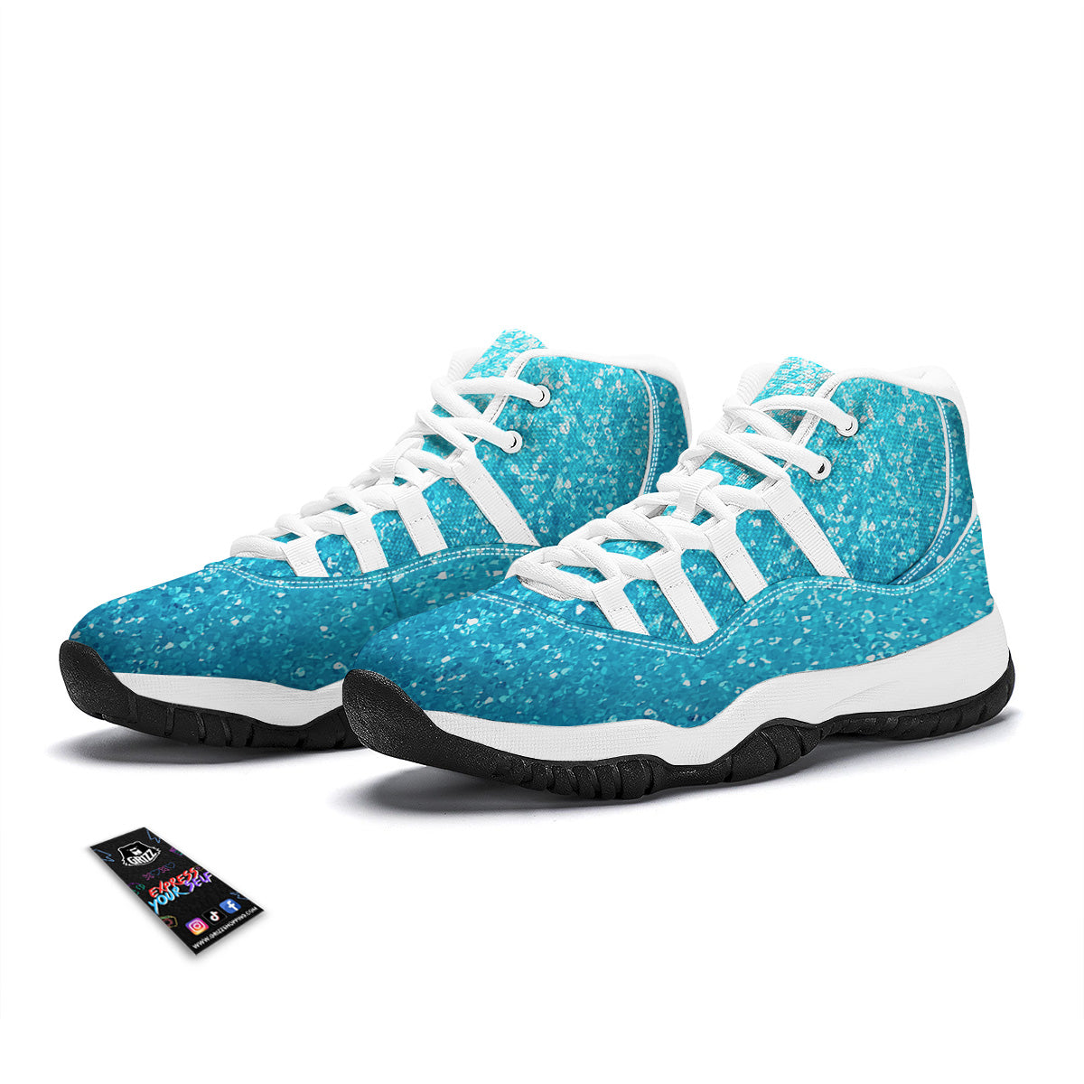 Artwork Blue Glitter Print White Bball Shoes-grizzshop