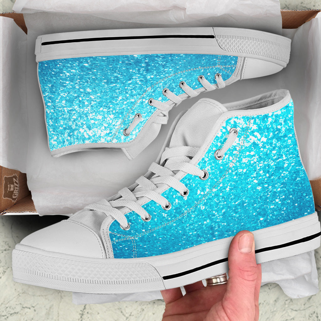 Artwork Blue Glitter Print White High Top Shoes-grizzshop