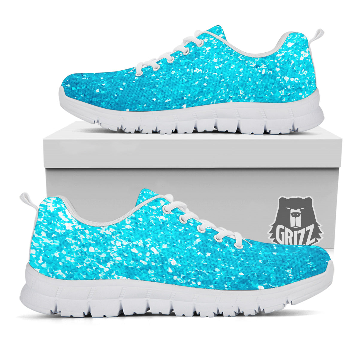 Artwork Blue Glitter Print White Sneaker-grizzshop