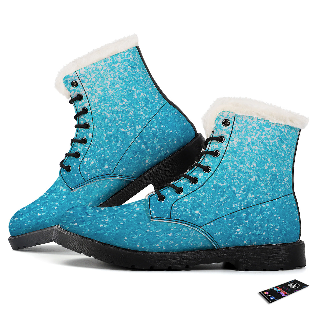 Artwork Blue Glitter Print Winter Boots-grizzshop