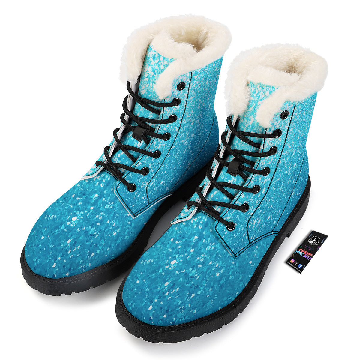 Artwork Blue Glitter Print Winter Boots-grizzshop