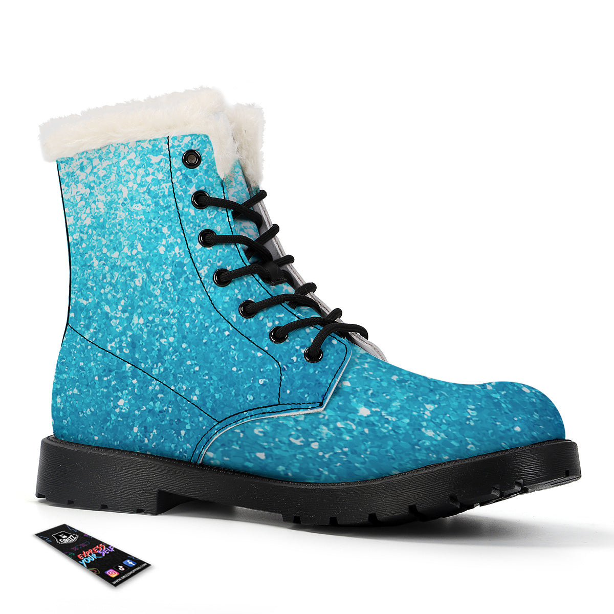Artwork Blue Glitter Print Winter Boots-grizzshop