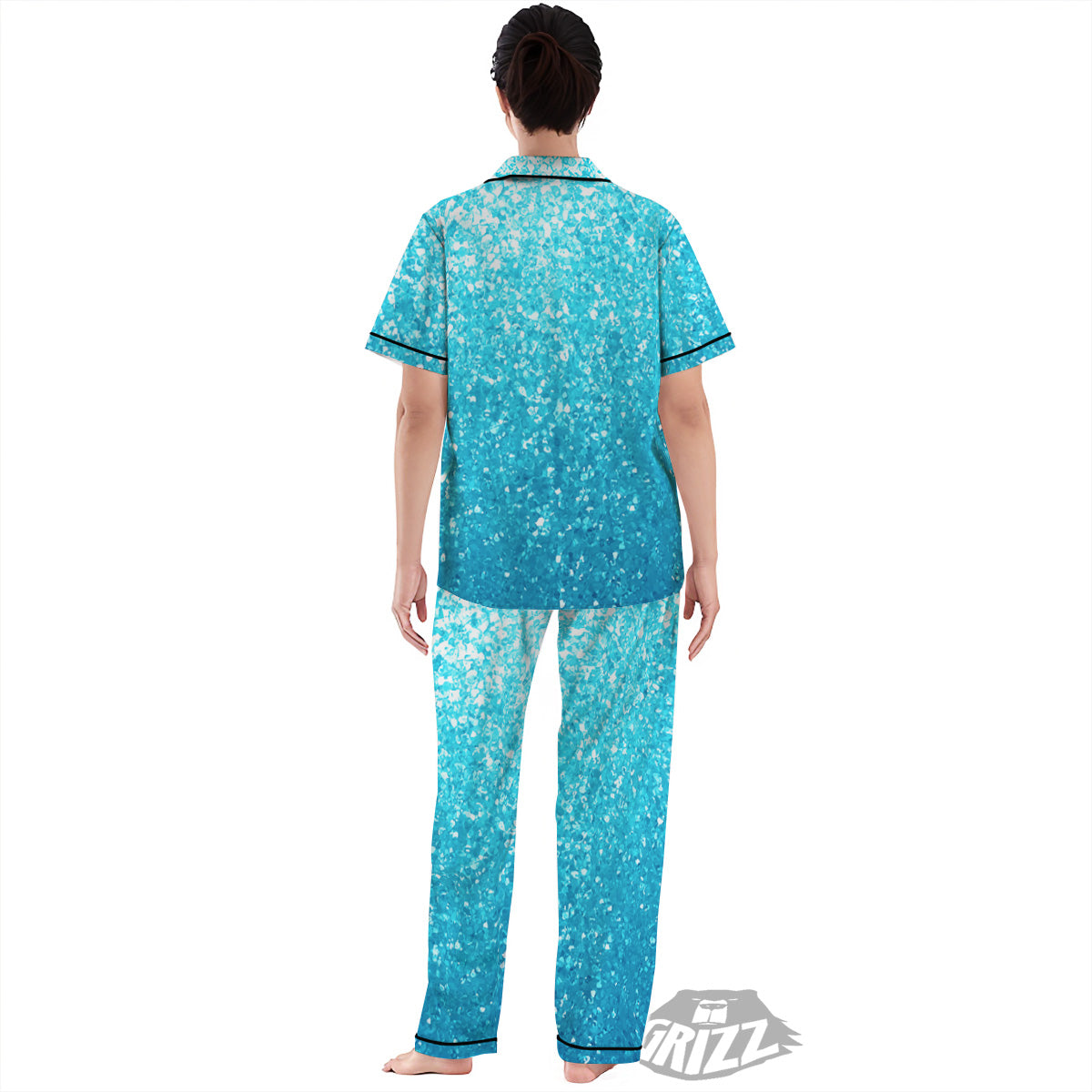 Artwork Blue Glitter Print Women's Pajamas Set-grizzshop