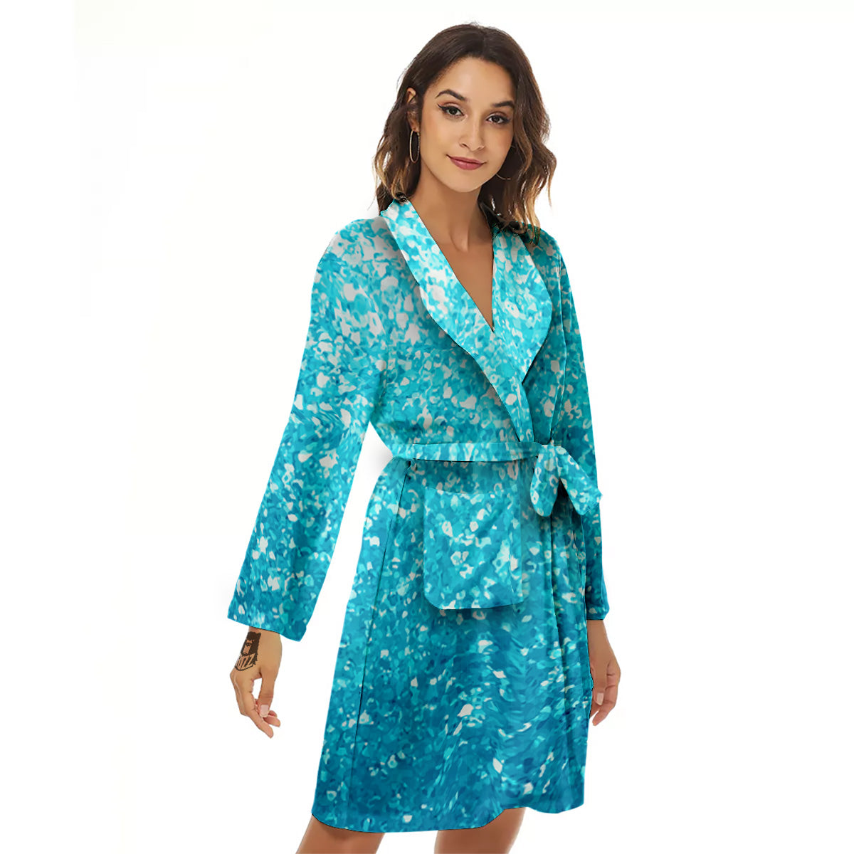 Artwork Blue Glitter Print Women's Robe-grizzshop