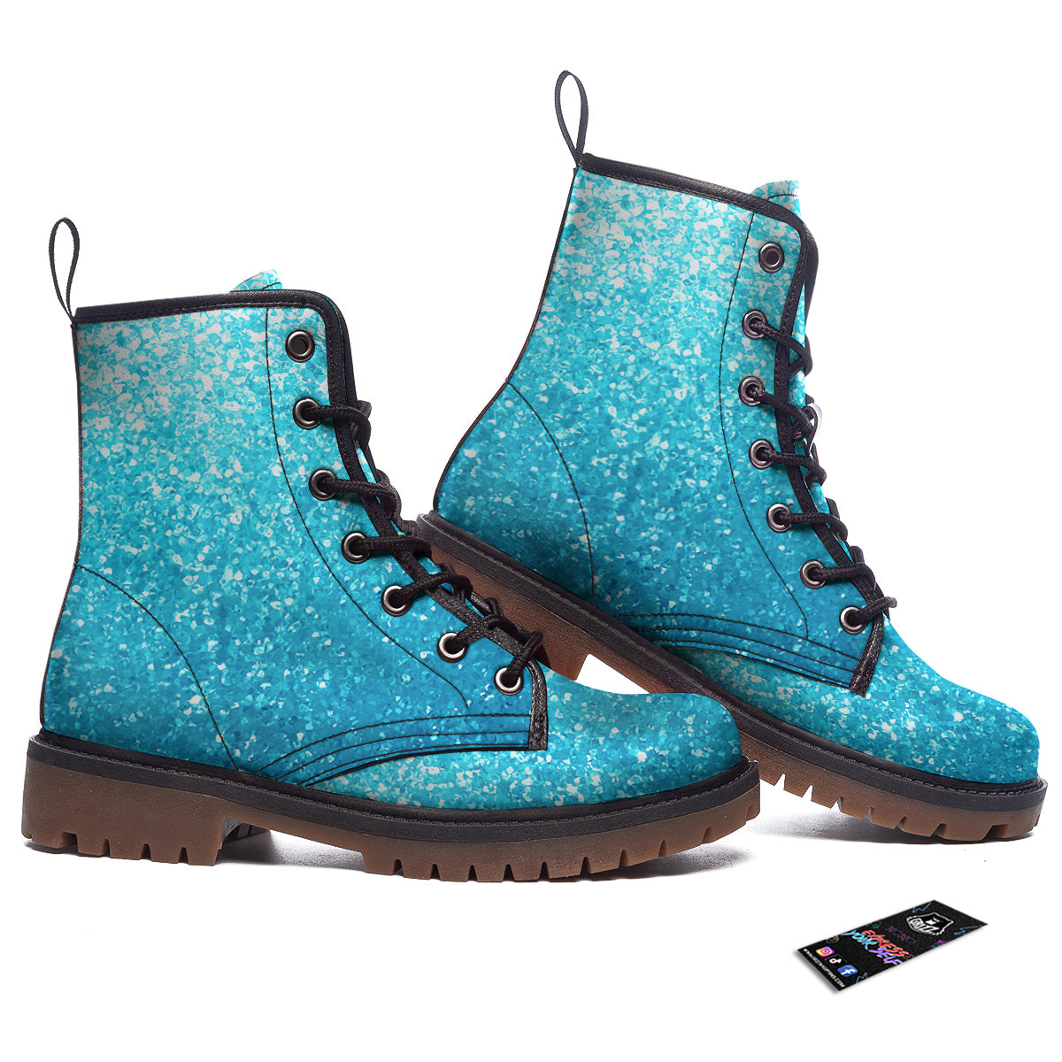 Artwork Blue Glitter Print Work Boots-grizzshop