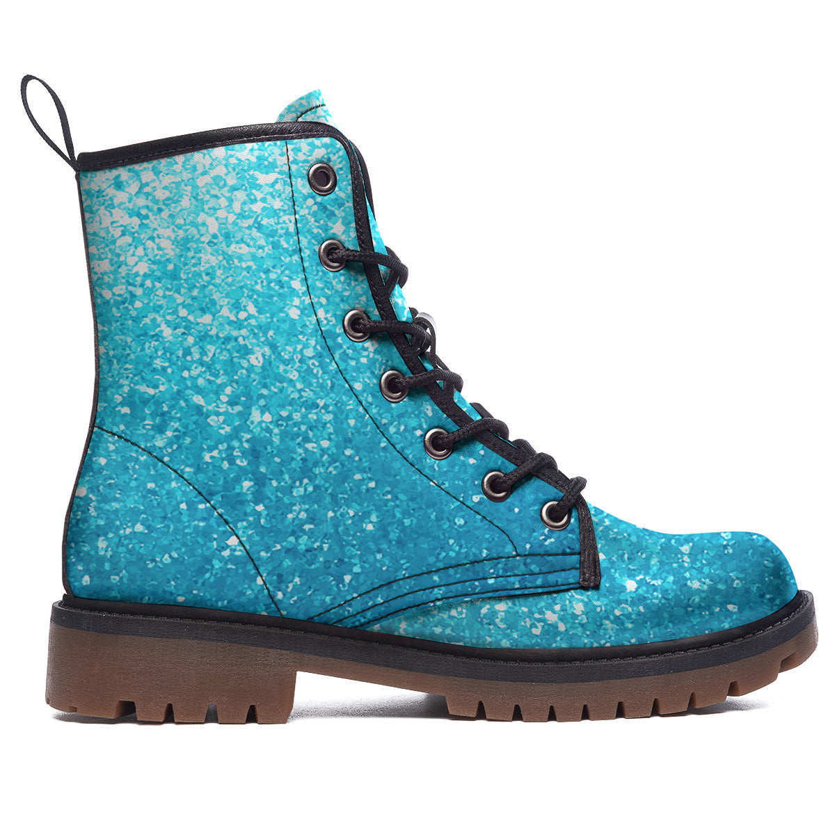 Artwork Blue Glitter Print Work Boots-grizzshop