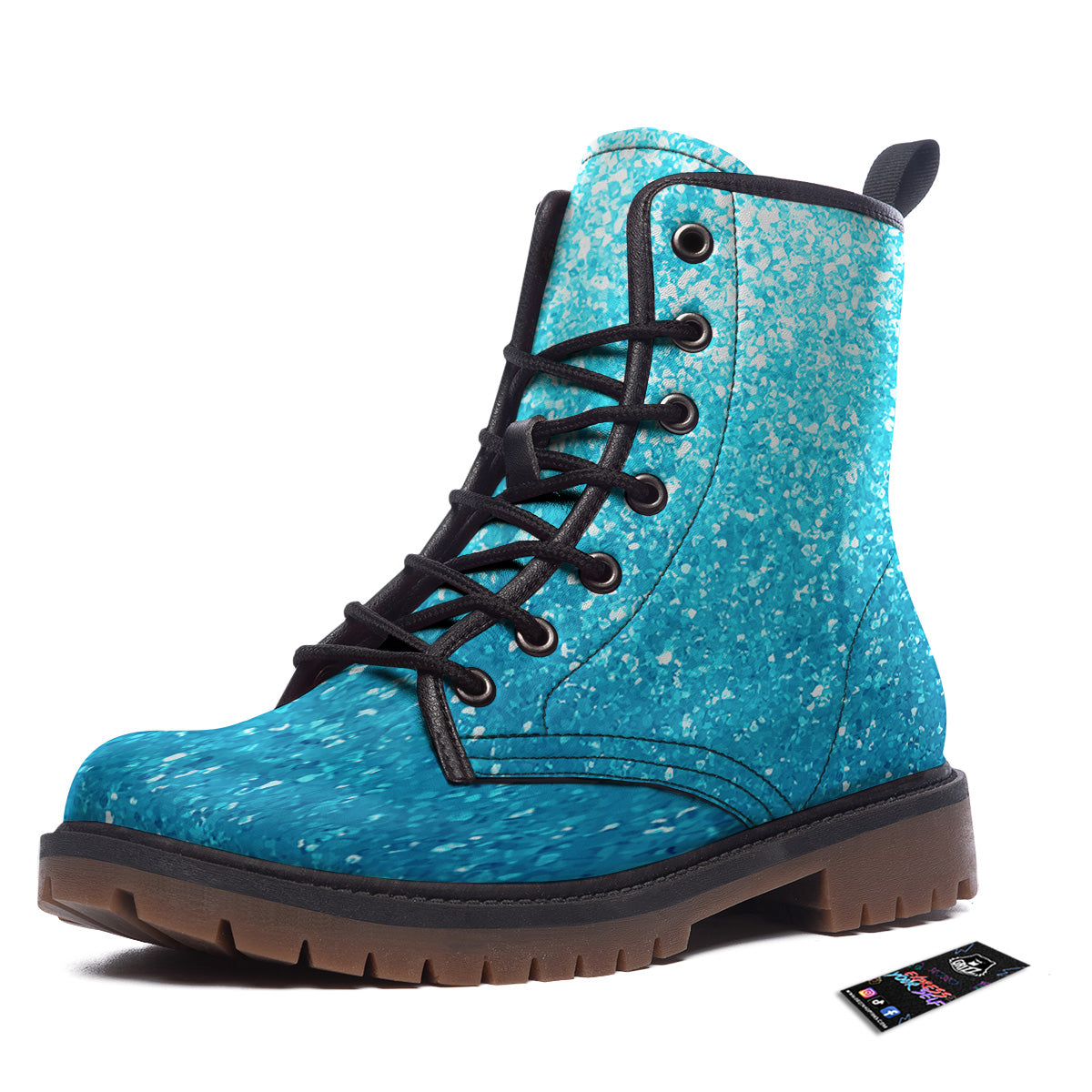 Artwork Blue Glitter Print Work Boots-grizzshop