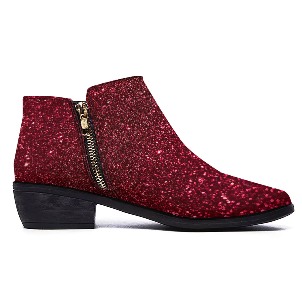 Artwork Burgundy Glitter Print Ankle Boots-grizzshop