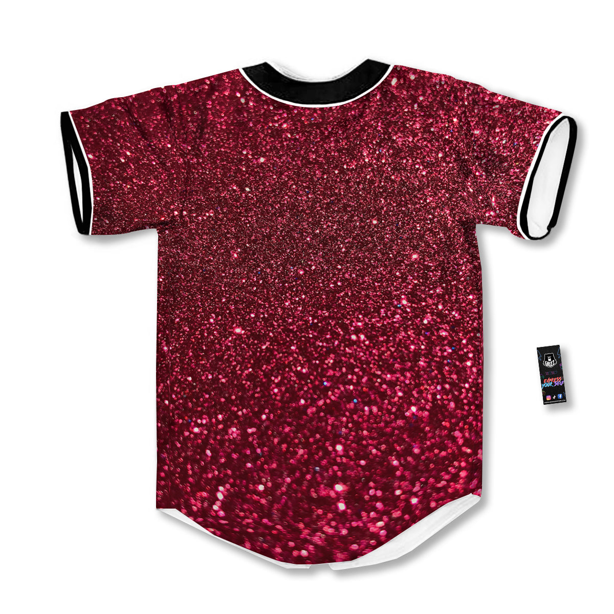 Artwork Burgundy Glitter Print Baseball Jersey-grizzshop