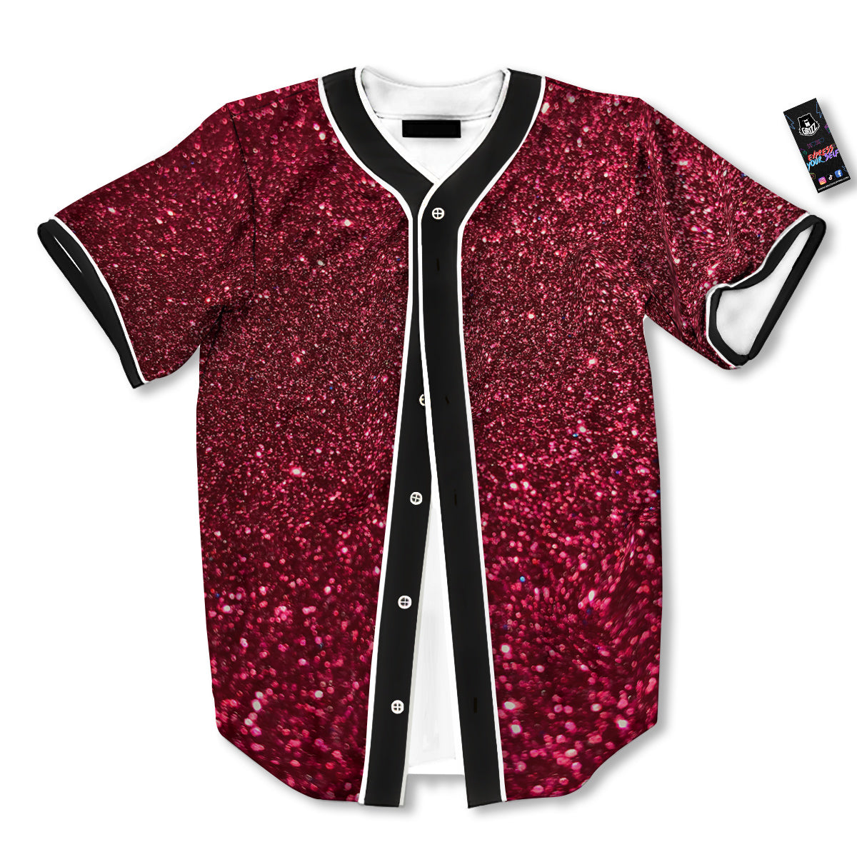 Artwork Burgundy Glitter Print Baseball Jersey-grizzshop