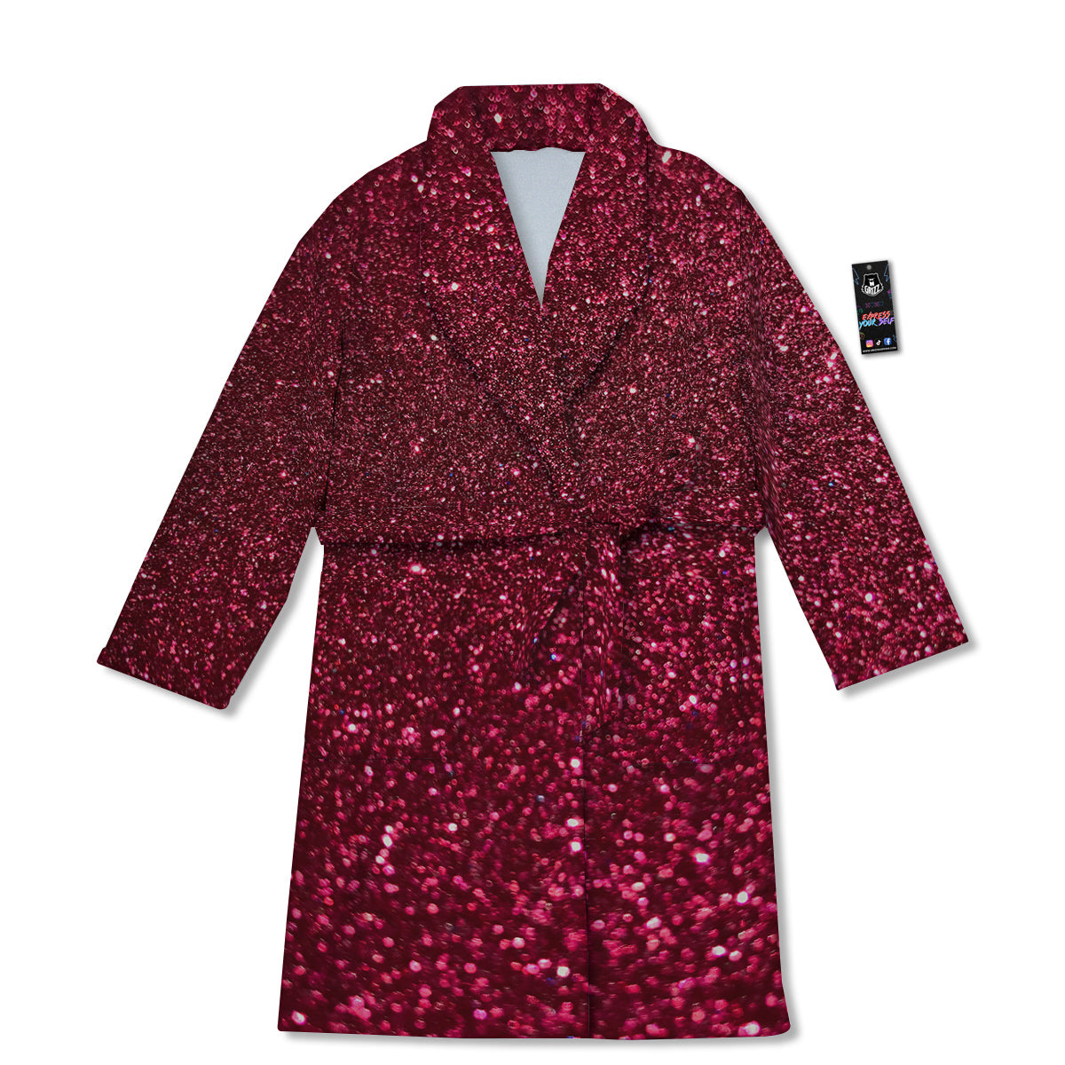 Artwork Burgundy Glitter Print Bathrobe-grizzshop