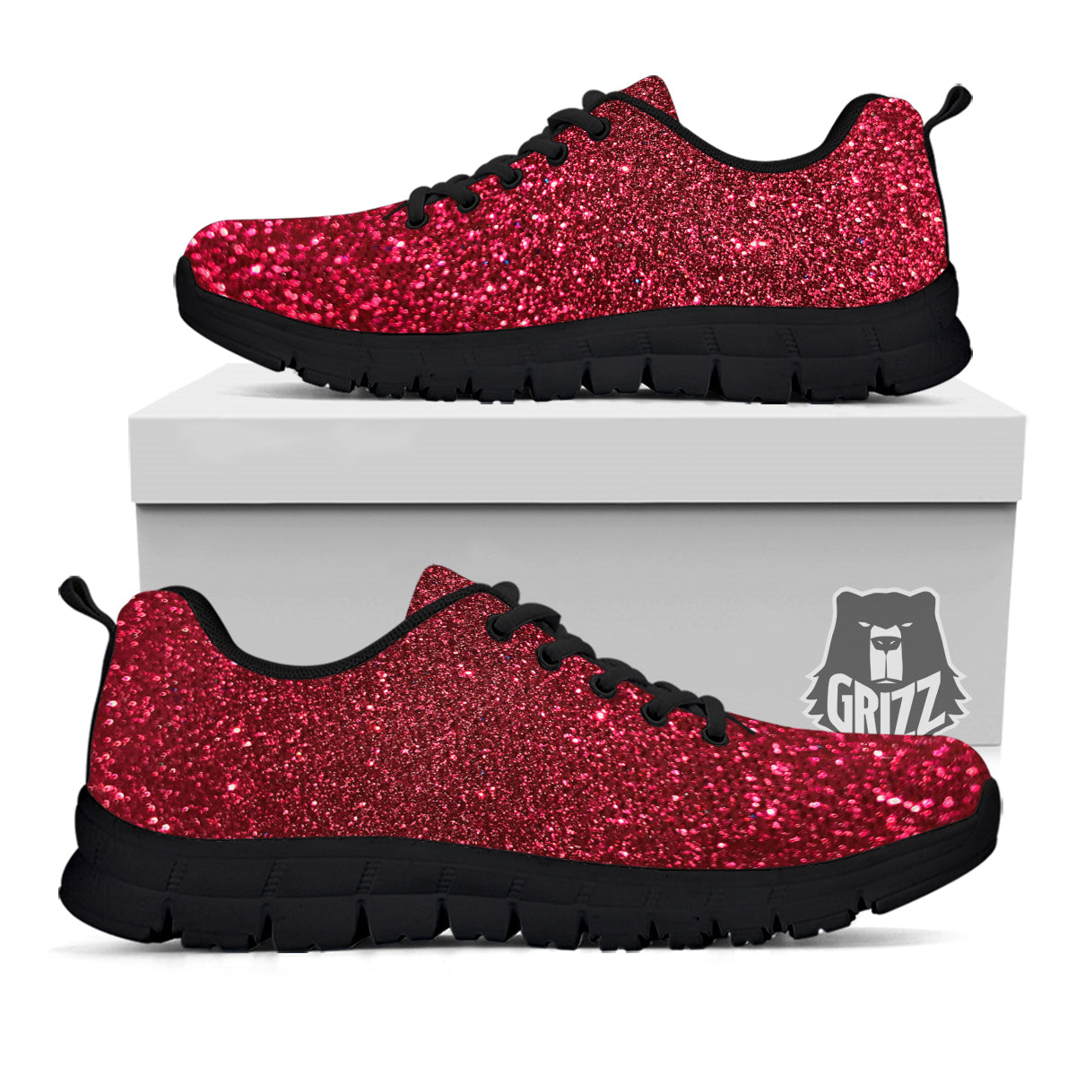 Artwork Burgundy Glitter Print Black Sneaker-grizzshop