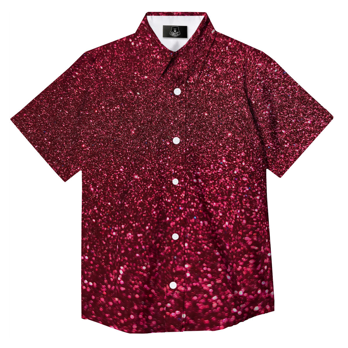 Artwork Burgundy Glitter Print Button Up Shirt-grizzshop