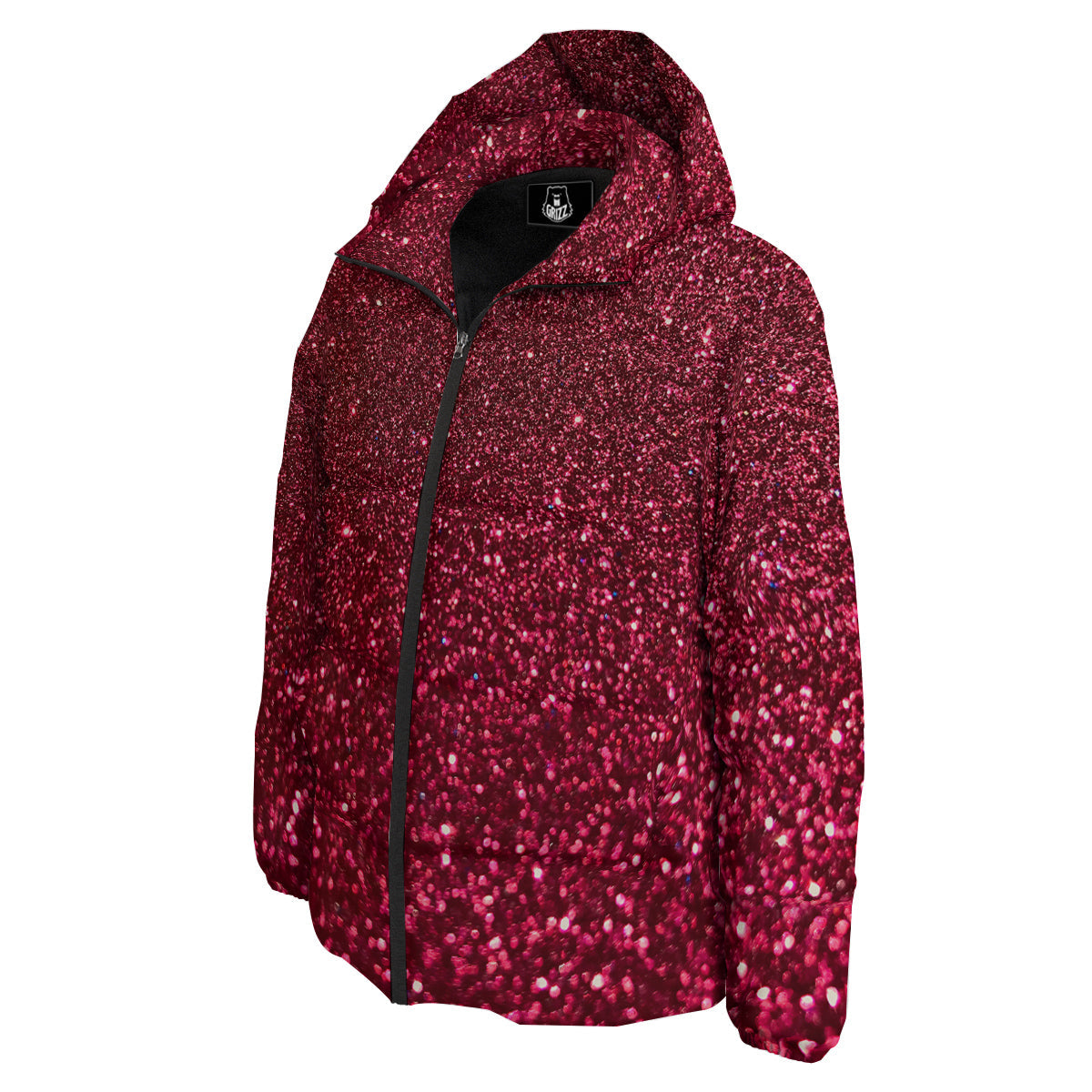 Artwork Burgundy Glitter Print Down Jacket-grizzshop