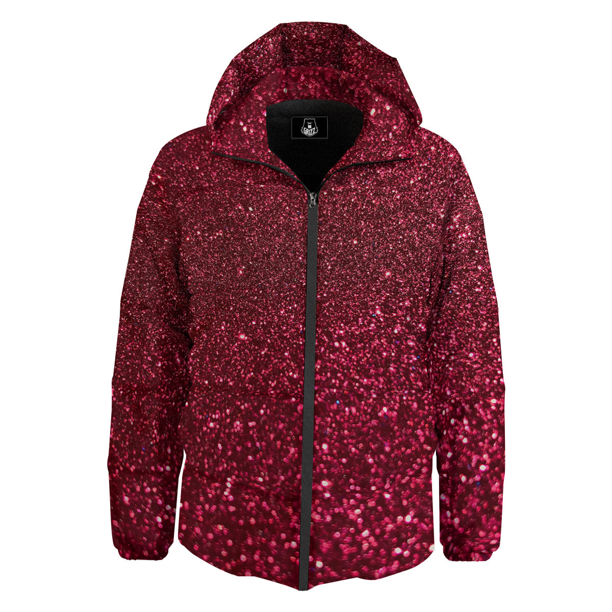 Artwork Burgundy Glitter Print Down Jacket-grizzshop