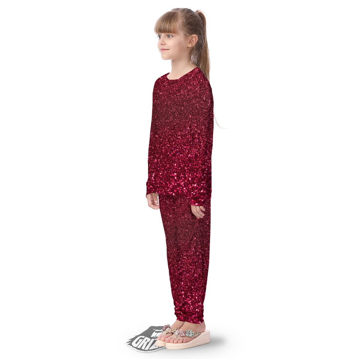 Artwork Burgundy Glitter Print Kid's Pajamas-grizzshop