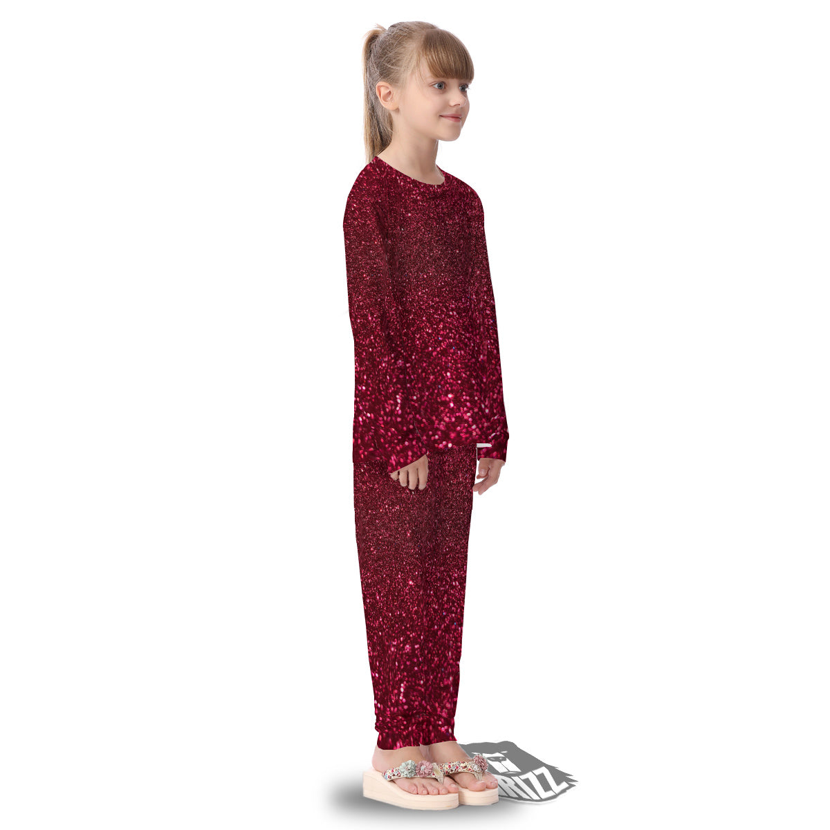 Artwork Burgundy Glitter Print Kid's Pajamas-grizzshop