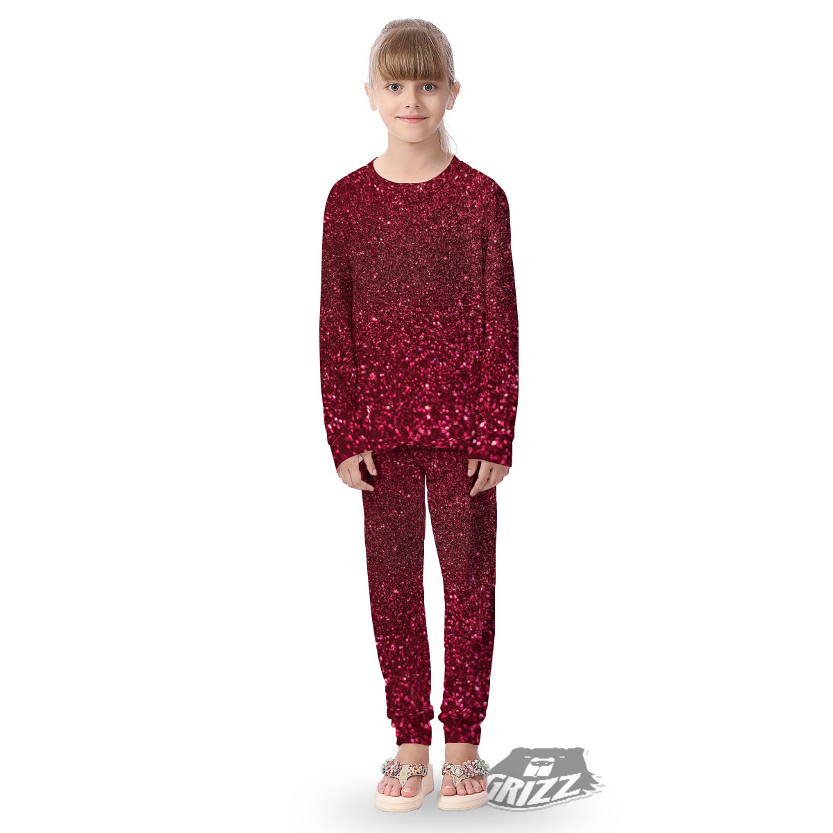 Artwork Burgundy Glitter Print Kid's Pajamas-grizzshop