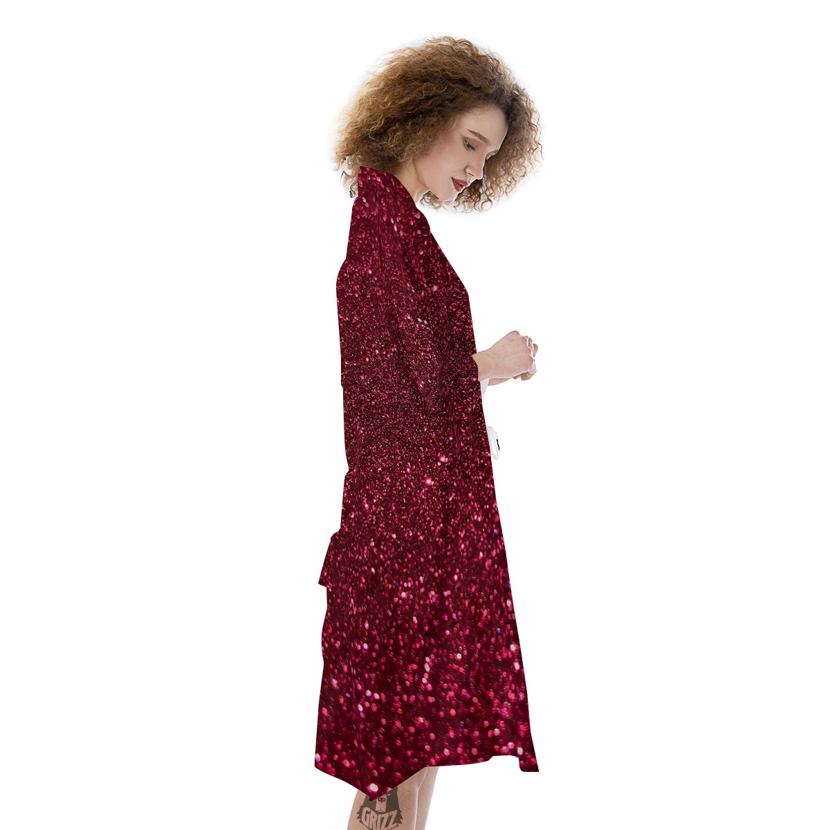 Artwork Burgundy Glitter Print Kimono-grizzshop